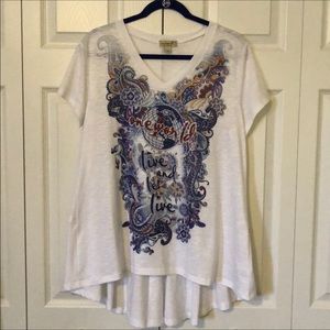 ONE WORLD Ivory Embellished Top Shirt NWT